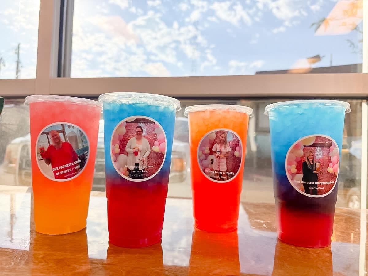 Row of colorful Win City Blend teas